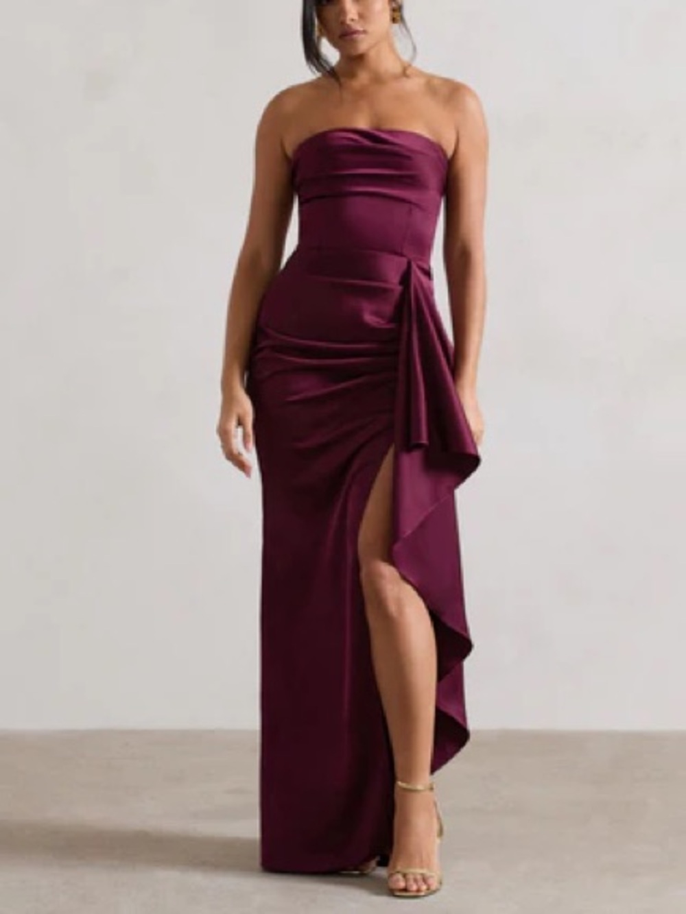 Strapless Burgundy Satin Evening Gown - Club L London ACE PLUM
